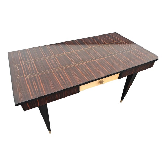 1960's French Art Deco Style Exotic Macassar Ebony Writing Desk For Sale