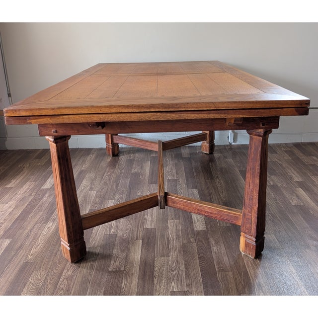 A. Brandt Ranch Oak Trestle Extendable Dining Table For Sale In New York - Image 6 of 17