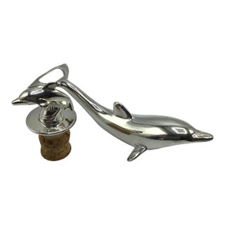 Dolphin Bottle Opener and Bottle Stopper by International Silver Company- Two Piece For Sale