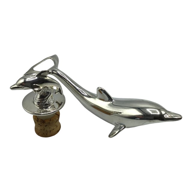 Dolphin Bottle Opener and Bottle Stopper by International Silver Company- Two Piece For Sale
