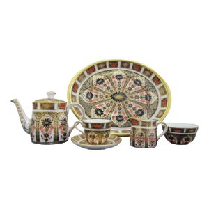 Royal Crown Derby 1128 Old Imari Bone China Full Miniature Tea Set & Oval Tray