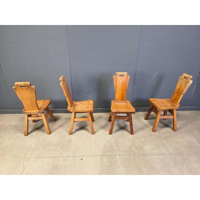 Vintage Brutalist Oak Chairs, 1970s, Set of 4 For Sale - Image 9 of 13