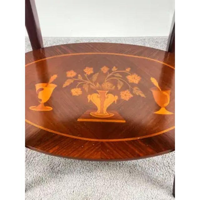 Bronze French Baroque Revival Style Oval Marquetry Side or End Table With Ormolu Accent For Sale - Image 8 of 16