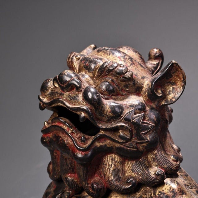 Late 19th Century Pair of Gilt Bronze Guardian Lion Censers, 4200g Total, Foo Dog Incense Burners For Sale - Image 9 of 10