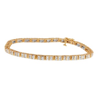 14K Yellow Gold Round and Baguette-Cut Diamond Bracelet (2.00 cttw, H-I Color, SI2-I1 Clarity) For Sale
