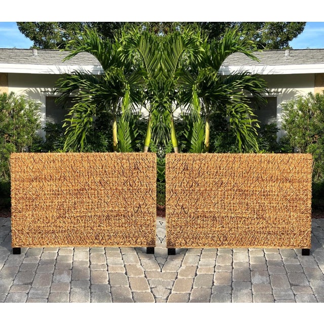 Pair of Vintage Coastal Headboards in Natural Woven Fibers, Full Size