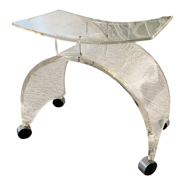 1970s Mid-Century Lucite Stool (On Casters) For Sale