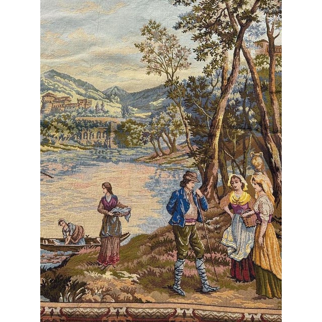Vintage French By The Lake Jacquard Tapestry in the style of Aubusson, 1970s For Sale - Image 3 of 18