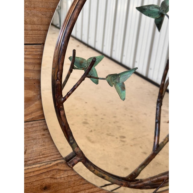 Mid-Century Modern Sculptural Copper and Verdigris Botanical Wall Mirror For Sale In Naples, FL - Image 6 of 12