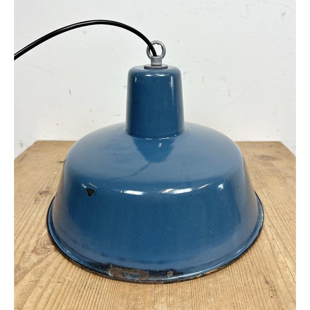 Industrial Blue Enamel Factory Pendant Lamp, 1960s For Sale - Image 11 of 16