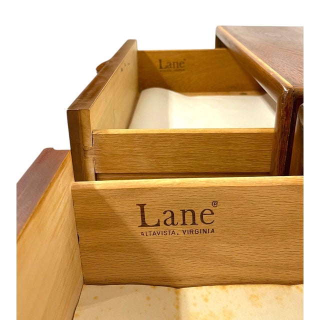 1990s Pair of Lane Mid Century Modern Nightstands / End Tables With Drawer and Open Shelf For Sale - Image 9 of 9