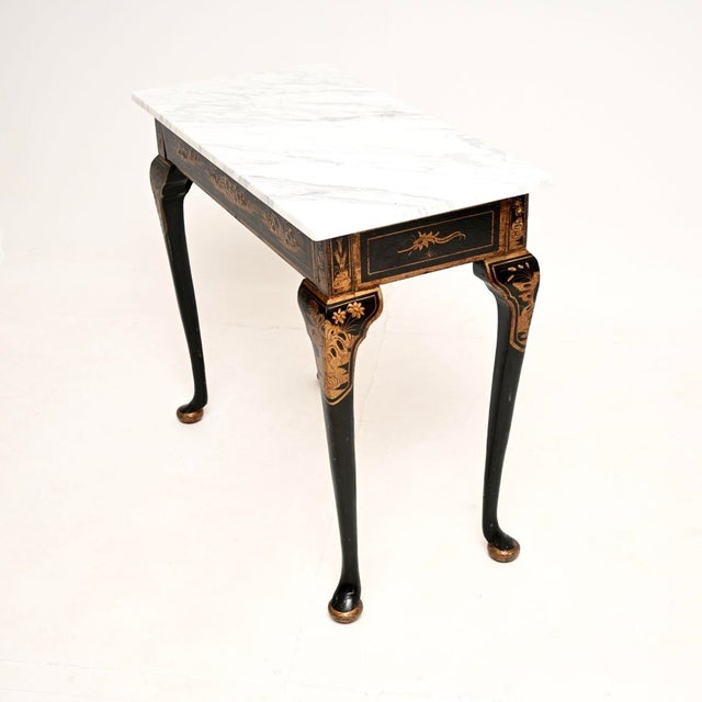 Antique Victorian Lacquered Chinoiserie Marble Top Side Table, 1870 For Sale - Image 3 of 11