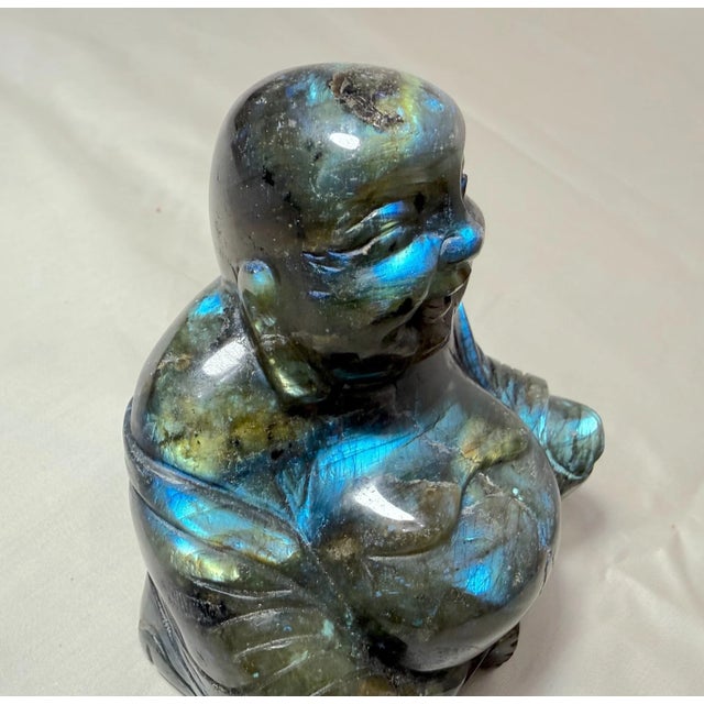 Vintage Hand Carved Natural Labradorite Crystal Stone Buddha Sculpture Statue For Sale - Image 12 of 15