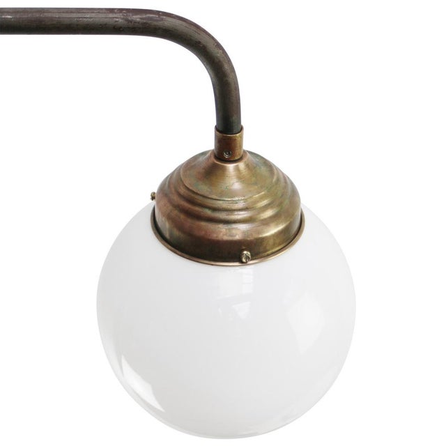 Vintage Brass and Cast Iron Sconce with White Opaline Glass For Sale - Image 6 of 9