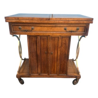 Vintage Mastercraft Burl Wood & Brass Expandable Bar Cabinet on Casters For Sale