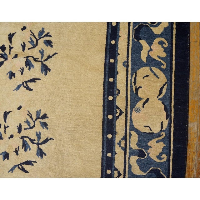 1890s Beige Field Blue Floral Spray Central Medallion Antique Chinese Peking Rug For Sale - Image 10 of 11