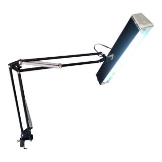 Vintage Articulating Desk Lamp With Black Metal Frame & Fluorescent Light For Sale