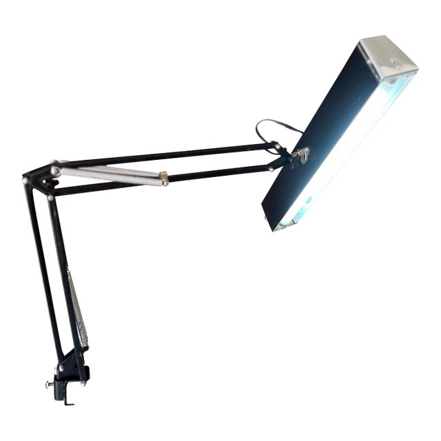 Vintage Articulating Desk Lamp With Black Metal Frame & Fluorescent Light For Sale