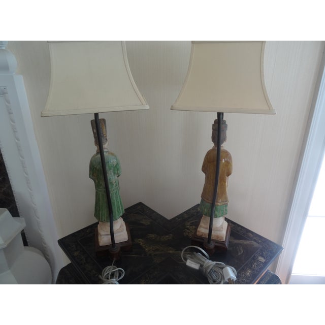 Wood 18th Century Chinese Ming Figurine Lamps - a Pair For Sale - Image 7 of 7