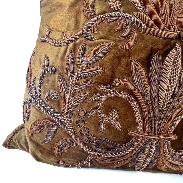 John-Richard Metallic Bullion Emboidered Brown Velvet Throw Pillows - Pair For Sale - Image 16 of 18