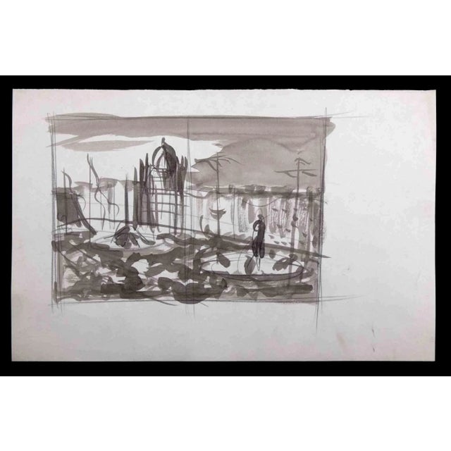 Sketches of a City is an original pencil and watercolor Drawing realized by an Unknown artist in mid-20th century. Good...