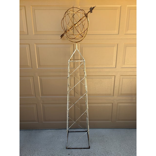 Late 20th Century Large Classical White Iron Armillary Sphere Garden Sculpture on Stand For Sale - Image 12 of 14