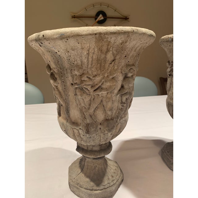 Stone Antique Cast Stone Garden Urns - a Pair For Sale - Image 7 of 13