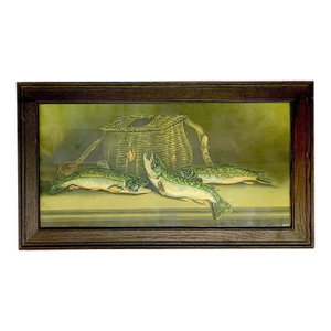 Circa 1930s Catch of the Day Lithograph Trout/Creel
