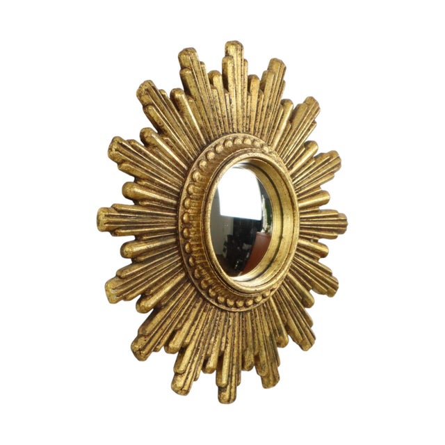 Mid-Century Modern Small Sunburst Mirror in Gold, 1960s For Sale - Image 3 of 15