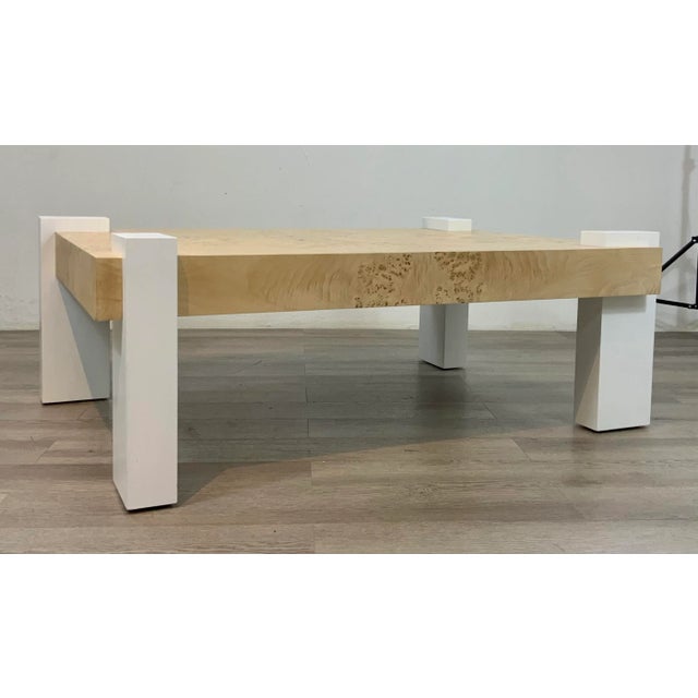 Modern Bird’s Eye Maple Burl Finished Wood Cocktail Table For Sale - Image 4 of 4