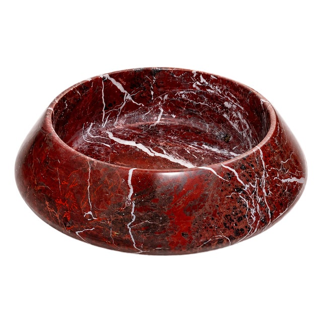Rosso Levanto Marble Bowl – Luxury Deep Red Stone Decorative Centerpiece, 9 Inches For Sale