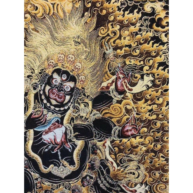 Chinese Mid 20th Century Xizang Embroidery and Brocade Thangka Buddha Painting - Wrathful Deity Protector Wall Art - Hand Painted Buddhist Sacred Scroll For Sale - Image 3 of 7