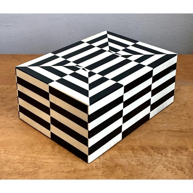 Mid-Century Modern Vintage Black and White Bone Box For Sale - Image 3 of 14
