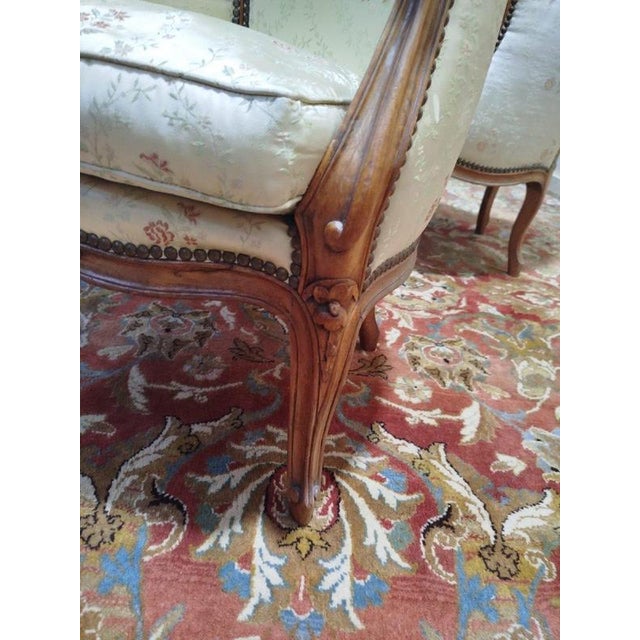 Brown Louis XV Style Bergère Armchairs in Silk, Set of 2 For Sale - Image 8 of 9