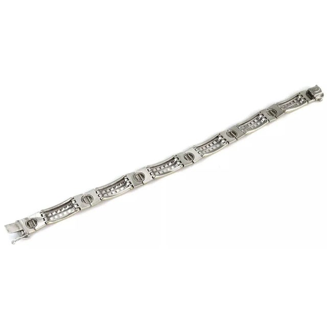 Contemporary Late 20th Century 24934 - Screw Motif & Bar 14k Two Tone Gold Link Bracelet For Sale - Image 3 of 4