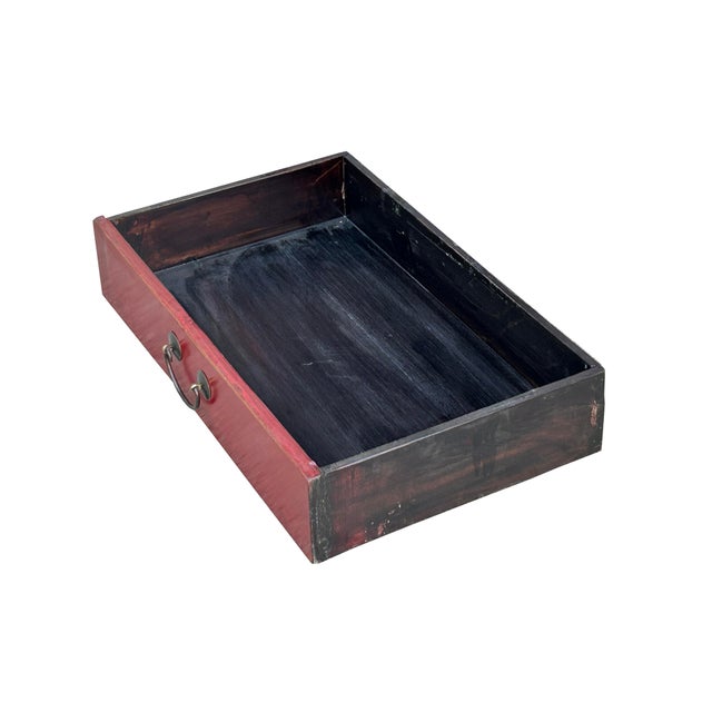 Vintage Oriental Red Beige People Scenery Graphic Storage Cabinet For Sale - Image 13 of 14