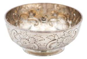 Circular Silver Bowl with Floral Motifs