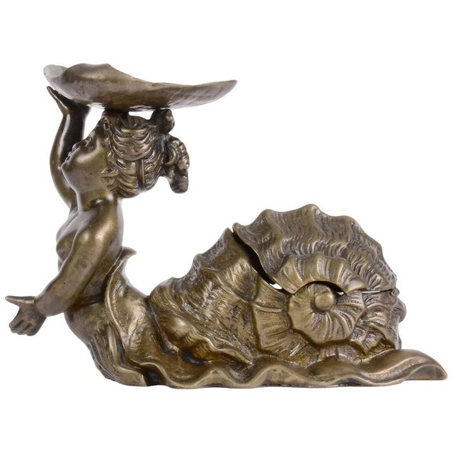 Bronze Early 20th Century Fantasy Snail Maiden Bronze Inkwell Holder For Sale - Image 8 of 8