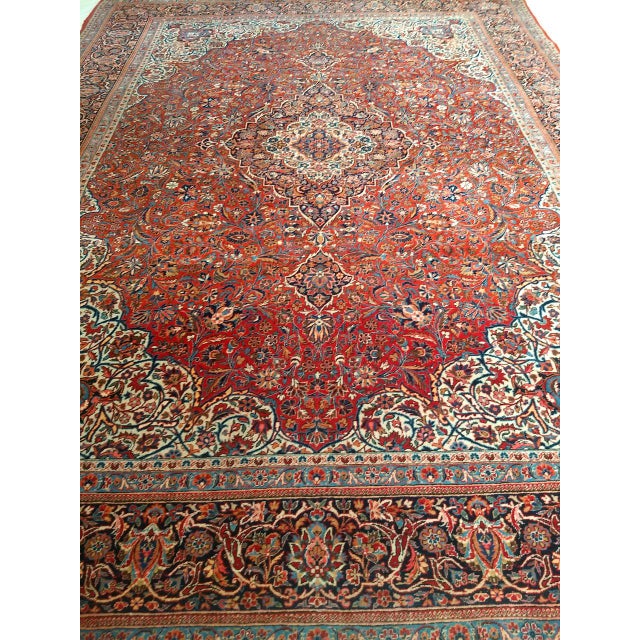 Early 20th Century Persian Kashan Rug, Hand-Knotted Wool & Cotton, Floral Garden Pattern, Brick-Red & Ivory, 9x12 For Sale - Image 4 of 13