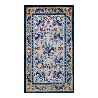 1930s White Foo Dog Traditional Antique Chinese Silk Carpet 4' X 7' Handknotted Rug For Sale