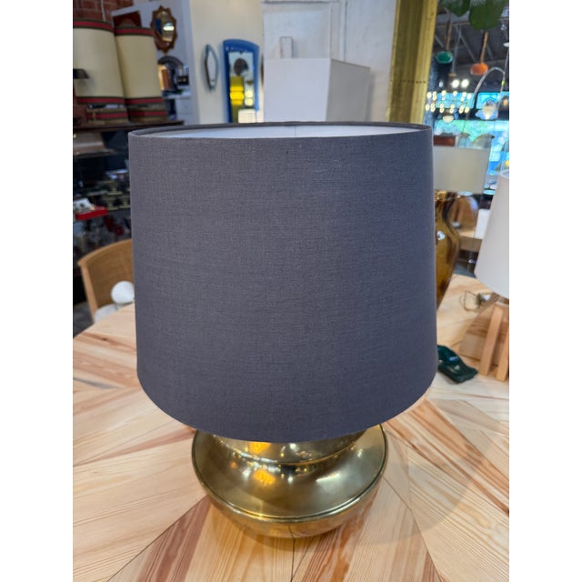 Modern Sculptural Brass Table Lamp With Blue Shade 1970's For Sale - Image 3 of 7