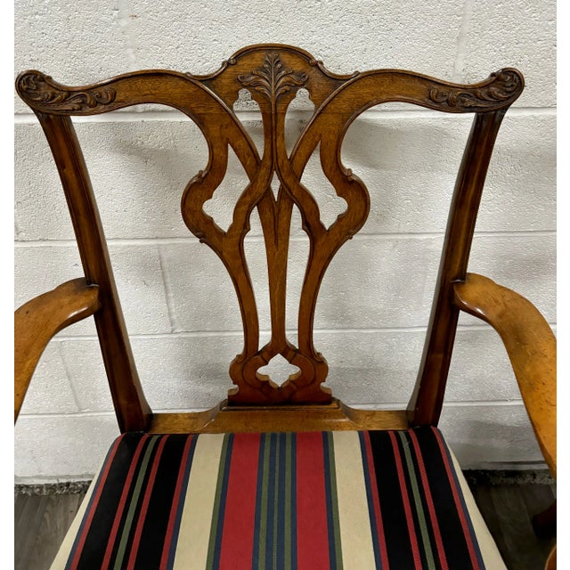 Brown Vintage Chippendale Style Dining Arm Chairs - Pair For Sale - Image 8 of 12