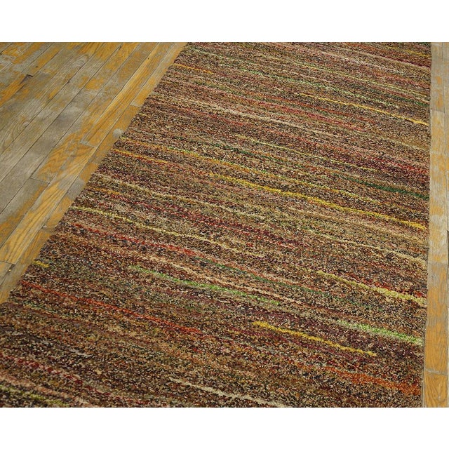 Brown 1920s Multi Brown Stripe Antique American Shaker Rug 3' X 23'3" Knotted Pile Wool Carpet For Sale - Image 8 of 17