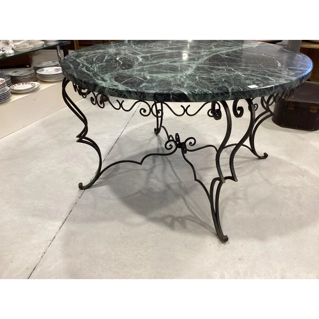 Metal Wide 1950’s French Wrought Iron & Marble Round Coffee Table For Sale - Image 7 of 7