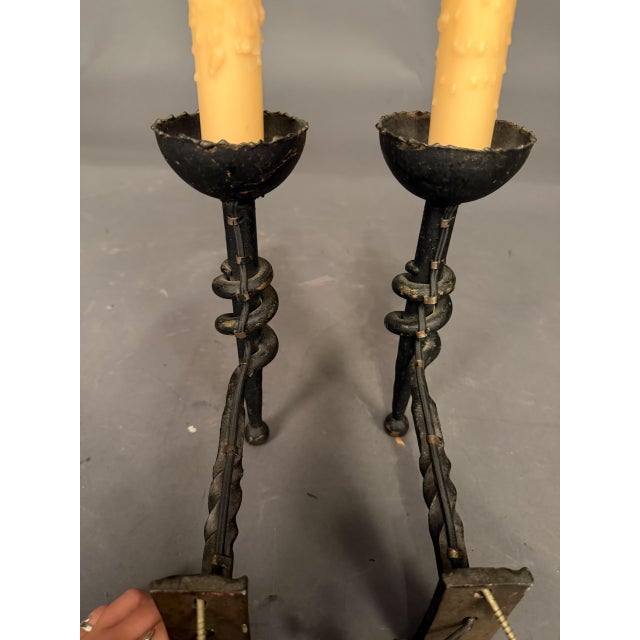 Metal 1890s French Wrought Iron Wall Sconces - Pair For Sale - Image 7 of 13