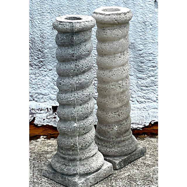 Vintage Regency Cast Concrete Spiral Columns - a Pair For Sale - Image 17 of 17