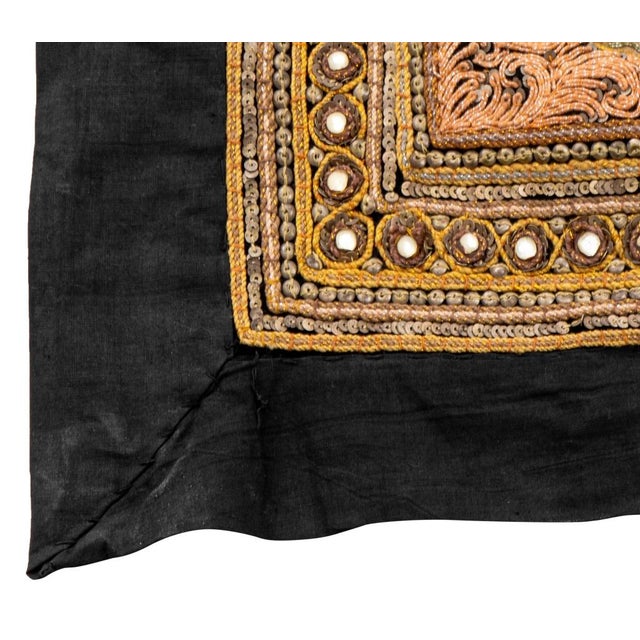 Thai Kinnara Embroidered Kalaga, central Kinnara figure surrounded by four peacocks, with faux pearls and applied...