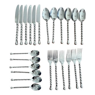 Vintage Stainless Steel Cutlery Service with Twisted Handles, 1990s, Set of 24 For Sale