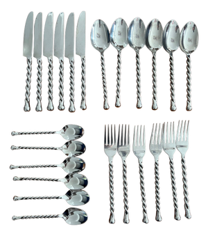 Vintage Stainless Steel Cutlery Service with Twisted Handles, 1990s, Set of 24
