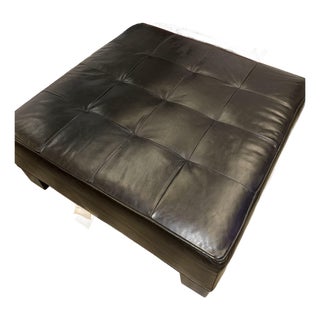 Mitchell Gold + Bob Williams Leather Cocktail Ottoman / Coffee Table, 38" Square For Sale